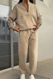 hulianfu Casual Sportswear Solid Pocket Long Sleeve Two Pieces