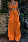 hulianfu Casual Solid Frenulum Square Collar Sleeveless Two Pieces
