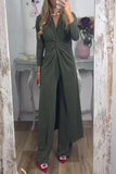 hulianfu Casual Solid Fold V Neck Long Sleeve Two Pieces