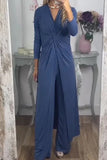 hulianfu Casual Solid Fold V Neck Long Sleeve Two Pieces