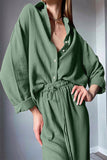 hulianfu Casual Simplicity Solid Turndown Collar Long Sleeve Two Pieces