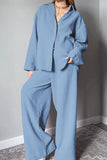 hulianfu Casual Simplicity Solid Turndown Collar Long Sleeve Two Pieces