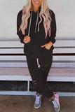 hulianfu Casual Solid Ripped Pocket Hooded Collar Long Sleeve Two Pieces