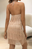 hulianfu Sexy Solid Tassel Halter Sleeveless Two Pieces