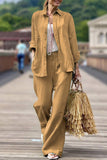 hulianfu Casual Simplicity Solid Pocket Turndown Collar Long Sleeve Two Pieces