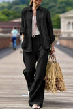 hulianfu Casual Simplicity Solid Pocket Turndown Collar Long Sleeve Two Pieces