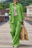 hulianfu Casual Simplicity Solid Pocket Turndown Collar Long Sleeve Two Pieces
