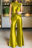 hulianfu Casual Solid Asymmetrical Half A Turtleneck Sleeveless Two Pieces