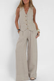 hulianfu Casual Solid Beading V Neck Sleeveless Two Pieces