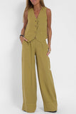 hulianfu Casual Solid Beading V Neck Sleeveless Two Pieces