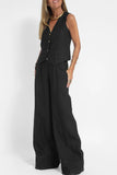 hulianfu Casual Solid Beading V Neck Sleeveless Two Pieces