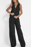 hulianfu Casual Solid Beading V Neck Sleeveless Two Pieces