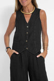 hulianfu Casual Solid Beading V Neck Sleeveless Two Pieces
