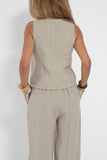 hulianfu Casual Solid Beading V Neck Sleeveless Two Pieces
