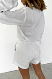 hulianfu Daily Simplicity Solid Pocket Contrast Turndown Collar Long Sleeve Two Pieces