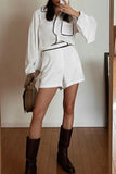 hulianfu Daily Simplicity Solid Pocket Contrast Turndown Collar Long Sleeve Two Pieces