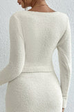 hulianfu Casual Street Solid Strap Design V Neck Long Sleeve Two Pieces