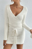 hulianfu Casual Street Solid Strap Design V Neck Long Sleeve Two Pieces