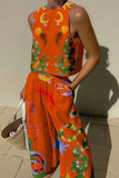 hulianfu Casual Print Pocket O Neck Sleeveless Two Pieces(7 Colors)
