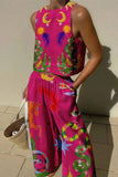 hulianfu Casual Print Pocket O Neck Sleeveless Two Pieces(7 Colors)