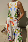 hulianfu Casual Print Pocket O Neck Sleeveless Two Pieces(7 Colors)