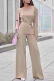 hulianfu Casual Simplicity Solid Bandage V Neck Long Sleeve Two Pieces