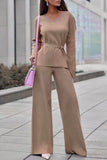 hulianfu Casual Simplicity Solid Bandage V Neck Long Sleeve Two Pieces