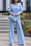hulianfu Casual Simplicity Solid Bandage V Neck Long Sleeve Two Pieces