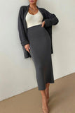 hulianfu Casual Simplicity Solid Cardigan Collar Long Sleeve Two Pieces(4 Colors)