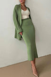 hulianfu Casual Simplicity Solid Cardigan Collar Long Sleeve Two Pieces(4 Colors)
