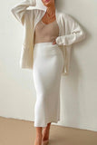 hulianfu Casual Simplicity Solid Cardigan Collar Long Sleeve Two Pieces(4 Colors)