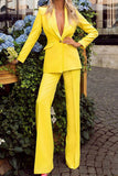 hulianfu Work Elegant Solid Patchwork Turn-back Collar Long Sleeve Two Pieces(4 Colors)