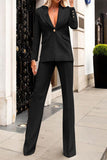 hulianfu Work Elegant Solid Patchwork Turn-back Collar Long Sleeve Two Pieces(4 Colors)