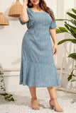 hulianfu Casual Print Basic Square Collar A Line Plus Size Dresses
