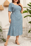 hulianfu Casual Print Basic Square Collar A Line Plus Size Dresses