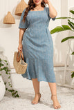 hulianfu Casual Print Basic Square Collar A Line Plus Size Dresses