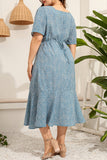 hulianfu Casual Print Basic Square Collar A Line Plus Size Dresses