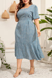hulianfu Casual Print Basic Square Collar A Line Plus Size Dresses