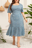 hulianfu Casual Print Basic Square Collar A Line Plus Size Dresses
