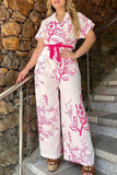 hulianfu Casual Floral Frenulum Turndown Collar Short Sleeve Two Pieces