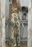 hulianfu Street Print Patchwork V Neck Sleeveless Two Pieces