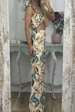 hulianfu Street Print Patchwork V Neck Sleeveless Two Pieces