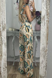 hulianfu Street Print Patchwork V Neck Sleeveless Two Pieces