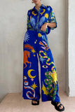 hulianfu Casual Animal Printing Turndown Collar Long Sleeve Two Pieces(3 Colors)