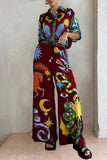 hulianfu Casual Animal Printing Turndown Collar Long Sleeve Two Pieces(3 Colors)