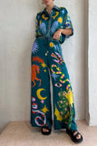 hulianfu Casual Animal Printing Turndown Collar Long Sleeve Two Pieces(3 Colors)