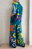 hulianfu Casual Animal Printing Turndown Collar Long Sleeve Two Pieces(3 Colors)