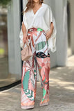 hulianfu Celebrities Elegant Floral Fold V Neck Two Pieces