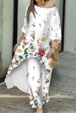 hulianfu Casual Print Asymmetrical O Neck Three Quarter Two Pieces(6 Colors)
