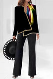 hulianfu Casual Print Asymmetrical V Neck Long Sleeve Two Pieces
